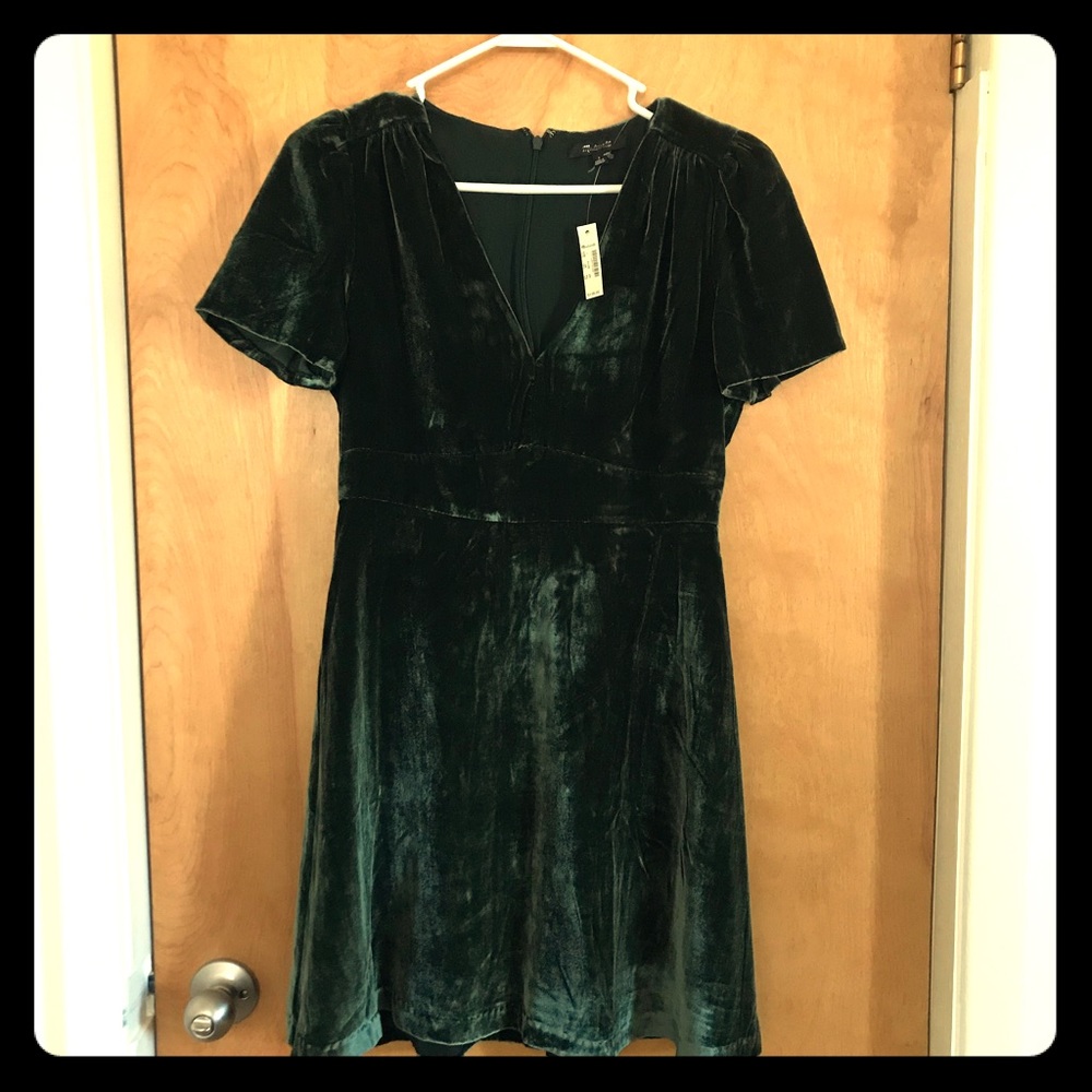 Green velvet Madewell party dress